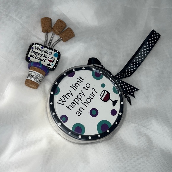 WINE CORK AND COASTERS SET “WHY LIMIT HAPPY TO AN HOUR” - Picture 3 of 6